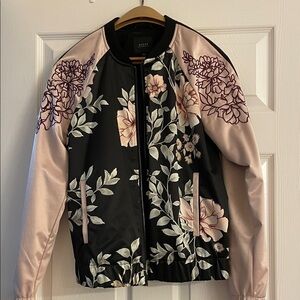 Guess Black and Pink Floral Bomber Jacket